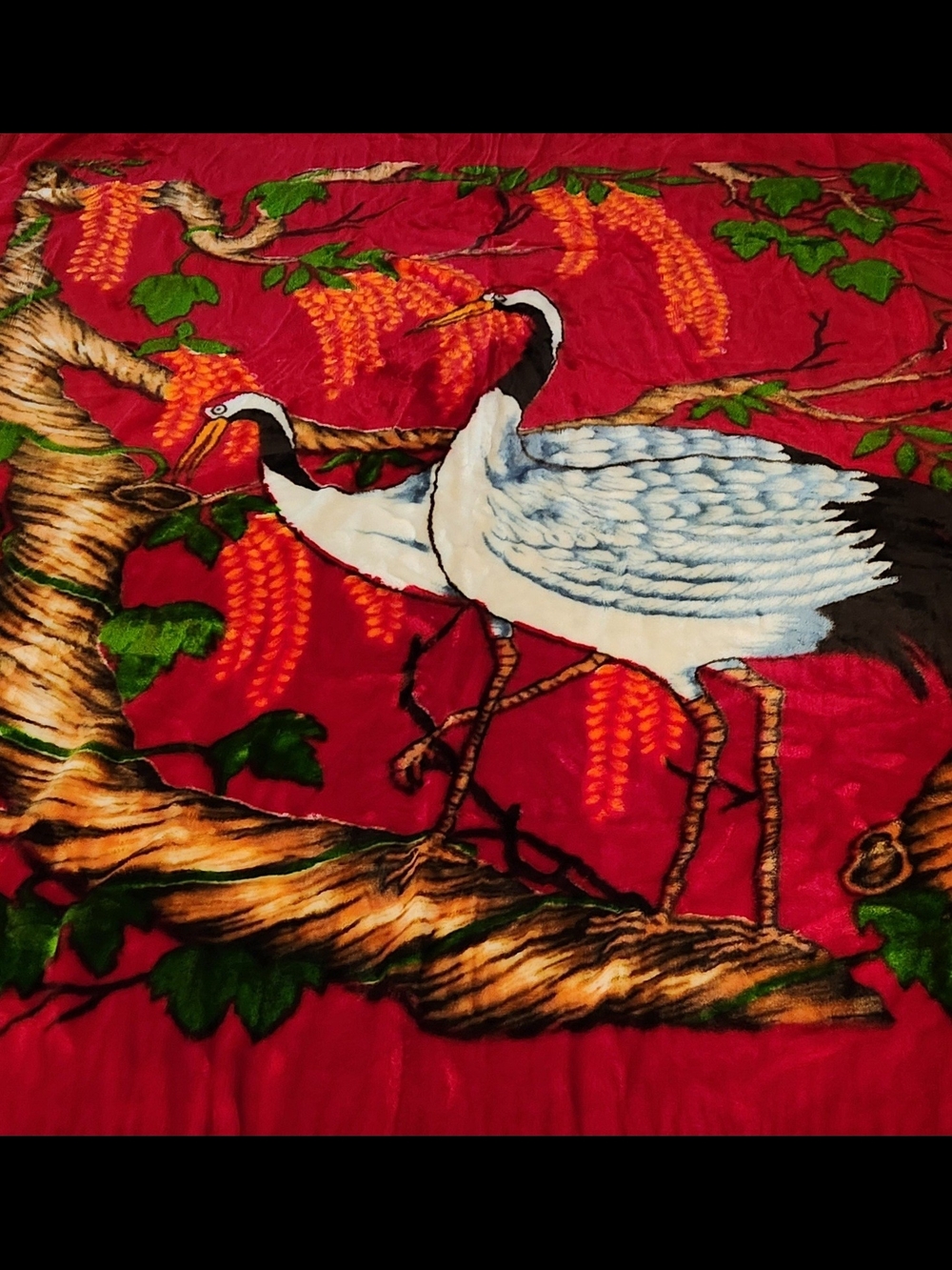 Vintage 88"x72" Reversible Korean Crane Mink Blanket From The 1960s and 1970s - Picture 12 of 12